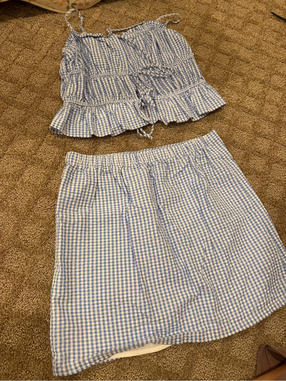 No Boundaries Light Blue Gingham Mini Skirt